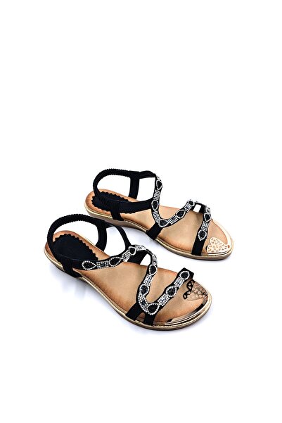 Guja Sandale elegante negre cu talpă moale elastică și piatră cu toc mic de 3 cm