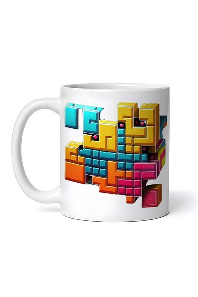 OEM Cană albă personalizată, joc Tetris 3D, INOVATIX®. 330ml