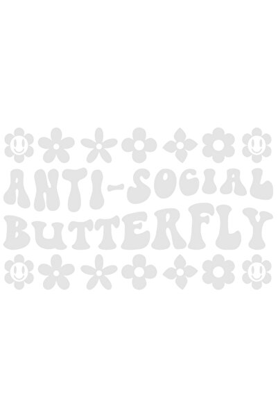 StoryGift Romania Sticker Exterior cu floricele si mesajul in engleza "Anti-social butterfly" - fluture anti
