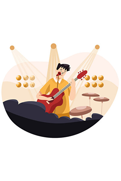 StoryGift Romania Sticker Eticheta 50CM Cu Cantaret, Muzica, Concert, Chitara, Public, Microfon, cu Margini Alb