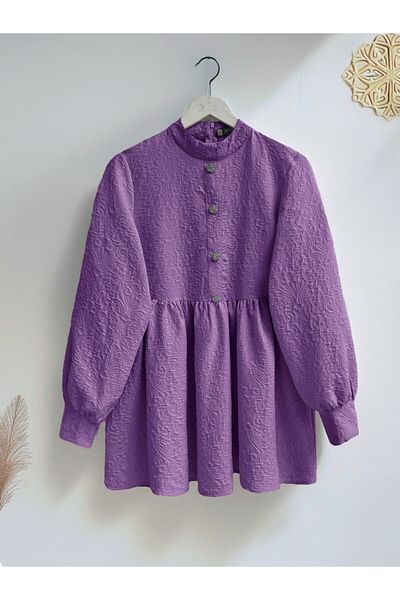 Modamorfo Tunic with stone button detail on the front and zipper on the back - purple