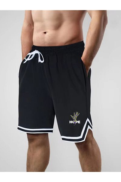 DEEPSENCE Men's Black Extrafor Printed Combed Cotton Shorts Basketball Football Fitness Sports Exercise Running