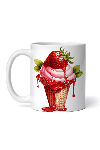 OEM Cană albă personalizată, Înghețată cu topping de căpșuni, INOVATIX®. 330ml