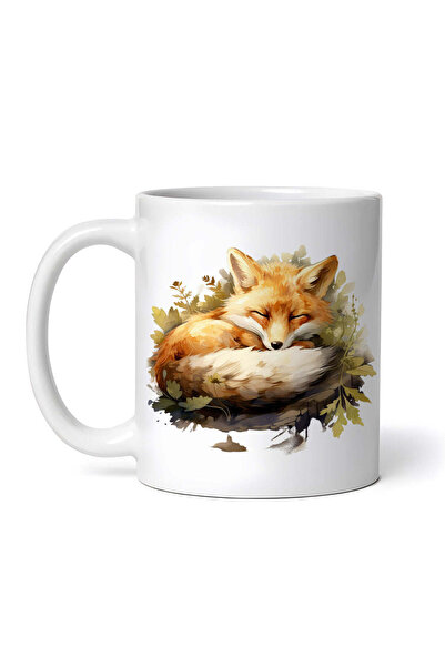 OEM Cană albă personalizată, Vulpe dormind în frunze, INOVATIX®. 330ml