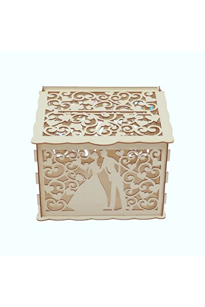 decoratiuniromania Cutie Pentru Dar De Nunta Din Lemn, Cutie Pentru Carduri Din Lemn, Cutie Dar Miri, 30x24x22.5cm