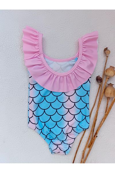 Bilge Trend Costum de baie pentru fete cu model sirenă cu volane
