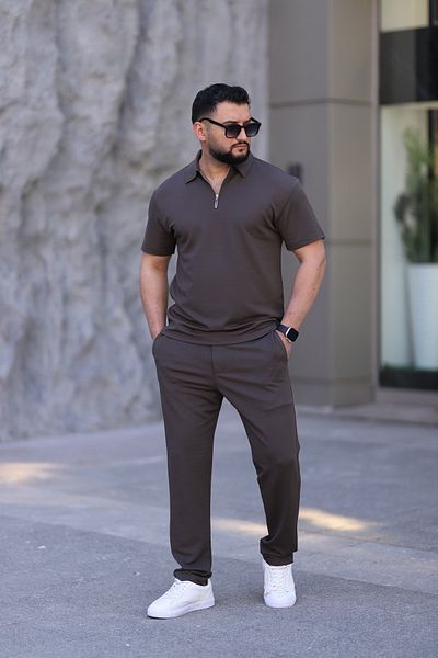 cto your style Men's Polo Neck T-Shirt Comfortable Tooling Zipper Detailed Bottom Top Suit
