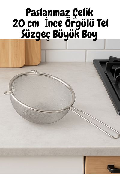 BRE HOME 3-Piece Stainless Steel Kitchen Set – 20 cm Strainer, Frying Colander, Serving Spoon