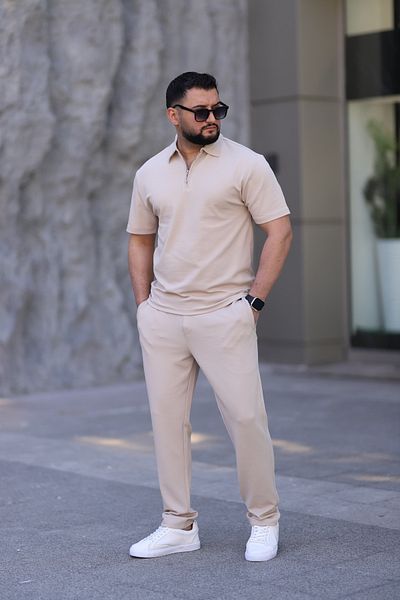 cto your style Men's Polo Neck T-Shirt Comfortable Tooling Zipper Detailed Bottom Top Suit