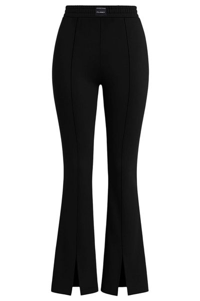 FLAST Women's Black High Waist Front Seam Striped Front Slit Loose Wide Leg Elastic Waist Palazzo Pants Tracksuit