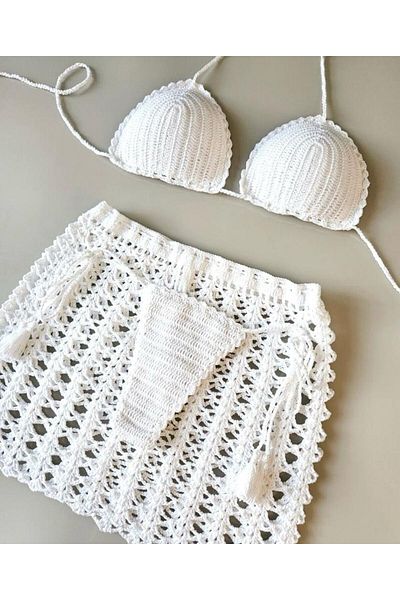 Charme Elegant طقم بيكيني محبوك يدويًا مكون من 3 قطع