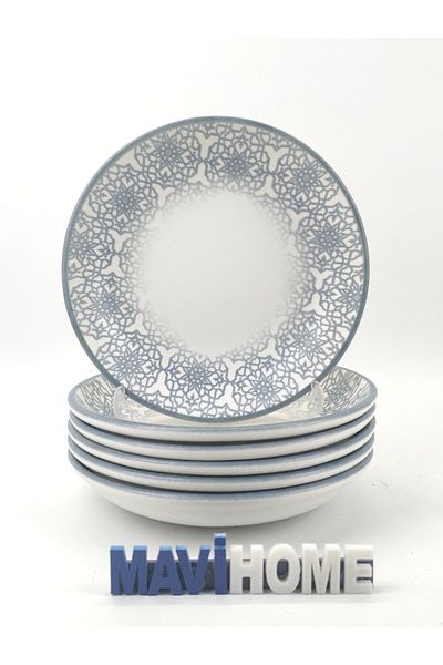 Kütahya Porselen Patterned 21 cm Cream Dinner Plate 6 Pieces