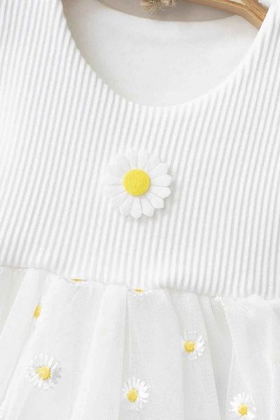 AyCaTa Baby Girl Daisy Embroidered Summer Tulle Cotton Bodysuit Dress