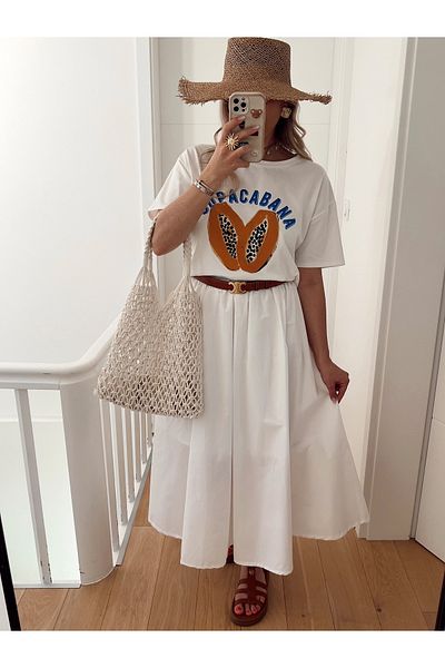 Jose Clothing White Premium Soleil Series Oversize Cut Organic Cotton Short Sleeve Printed T-Shirt