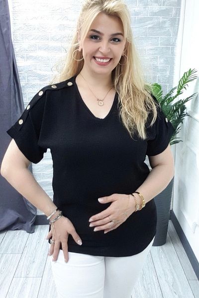 Bİ.GİYSEN Women's Black Large Size Shoulder Button Detailed Lycra Buluz