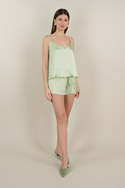 SİLKWORM LİFE 100% ШОВКОВИЙ ШОРТ-ПІЖАМНИЙ КОМПЛЕКТ З ПІДВІСКОЮ - ЗЕЛЕНИЙ