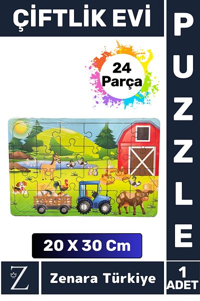 Zenara Fun Educational Visual Perception Problem-Solving Skill Children's Large Puzzle 24 Pieces Farm House