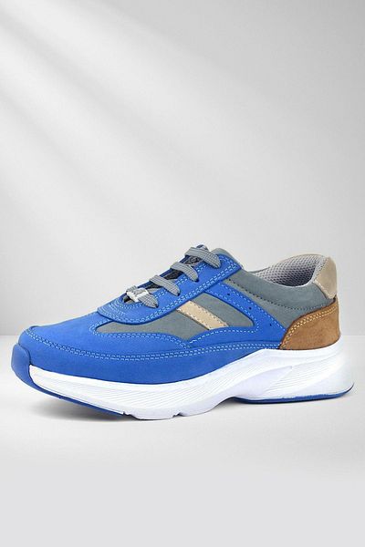 Rakerplus Pantofi sport pentru copii, din piele naturală, anatomici, cu șireturi, albastru, maro