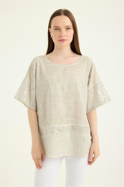 HomeStore Payetli Kısa Kol Bluz