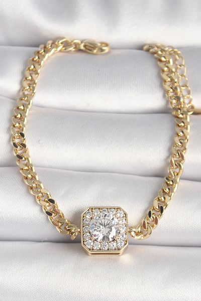 Skygo Brass Gold Color Chain Square Zircon Stone Model Xuping Vip Serial Women's Bracelet - Tj-Bb6743