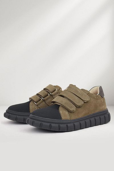 Rakerplus Pantofi sport pentru copii din piele naturală culoare nisip - pantofi de școală casual cu velcro