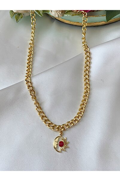 Asia by Leuvoié Asia By Leuvoie Kırmızı Mineli Güneş ve Ay Kolye