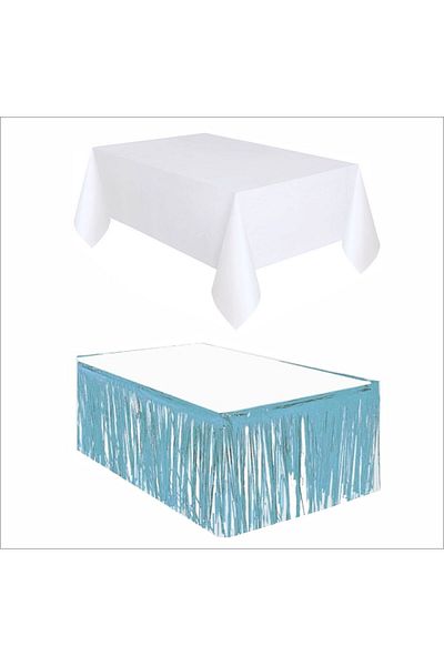 ZENVİVA White Table Cover and Blue Table Skirt