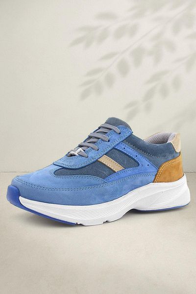 Rakerplus Pantofi sport pentru copii, din piele naturală, anatomici, albastru, bronzat, cu șireturi