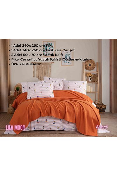 Beğenal 100% Cotton Dance of Colors Sky Brick Color Double Pique Set