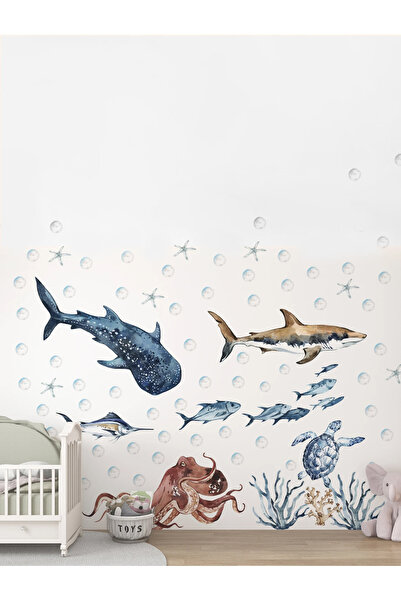 KT Decor Underwater World Ocean Creatures Watercolor Wall Sticker Set