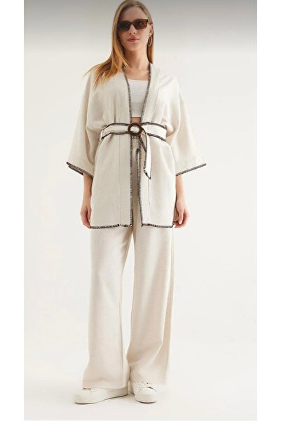 MODA İşte karşınızda keten kimono takım şıklığı,şeritli kemerli tarz Bi takım