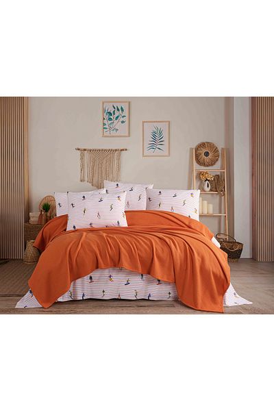 Beğenal 100% Cotton Dance of Colors Sky Brick Color Double Pique Set