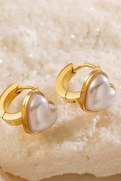 laria jewelry Pearl Heart Hoop Earrings