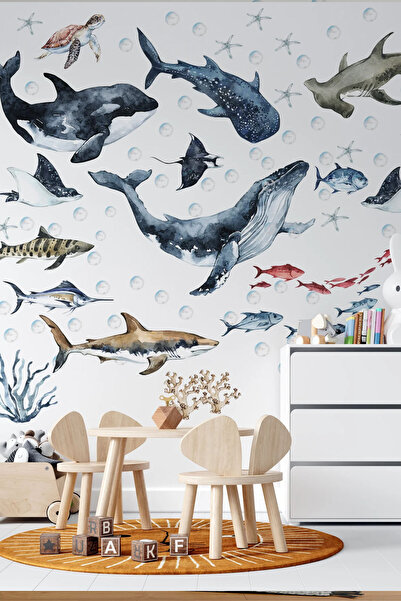 KT Decor Set de autocolante de perete cu pești sălbatici din oceanul lumii subacvatice