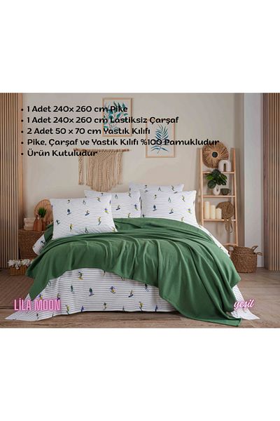 Beğenal 100% Cotton Dance of Colors Sky Green Colored Double Pique Set