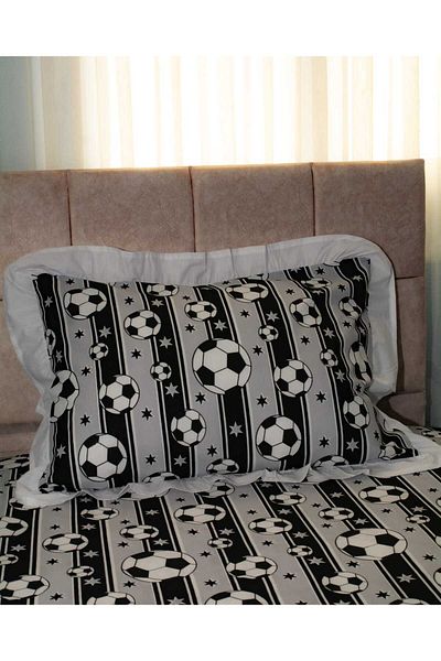 Elena textile & underwear Frilly Cotton Single Fitted Sheet (Padded) Set Fan Black White
