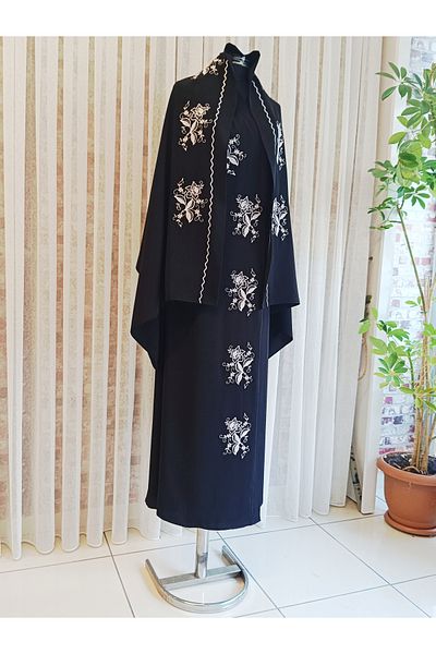 Misue Handmade Medina Silk Embroidered Tied Prayer Dress+Shawl, Silk Morning Gowns, Dowry Prayer Dress & Morning Gowns