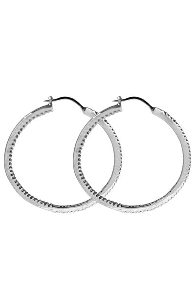 oya silver Tırnaklı Taşlı Büyük Gümüş Kadın Halka Küpe 5x5CM