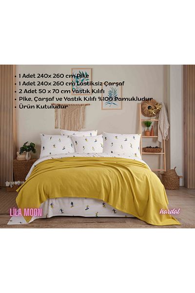 Beğenal 100% Cotton Dance of Colors Sky Mustard Colored Double Pique Set