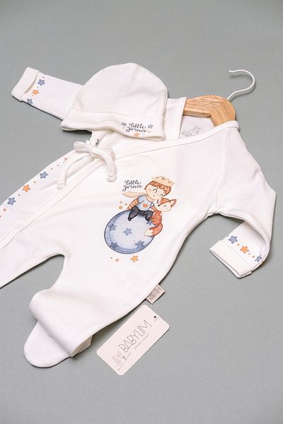 BABYLİM Little Prince Double Breasted Jumpsuit Set 100% Cotton 0-3 Months Baby Boy