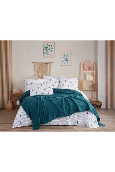 Beğenal 100% Cotton Dance of Colors Sky Petrol Blue Colored Double Pique Set
