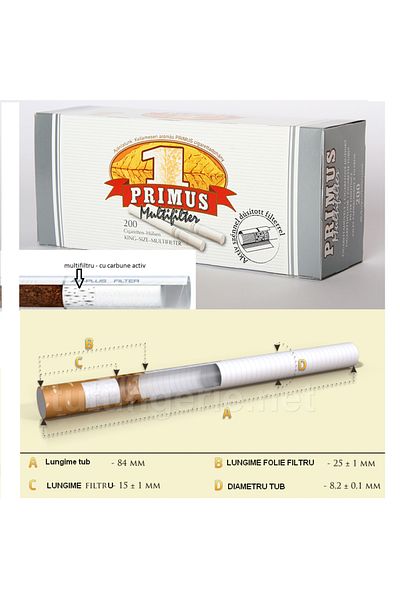 Primus Set of cigarette tubes for injected tobacco PRIMUS MULTIFILTER carbon, 10 boxes (2000 pcs), white filter