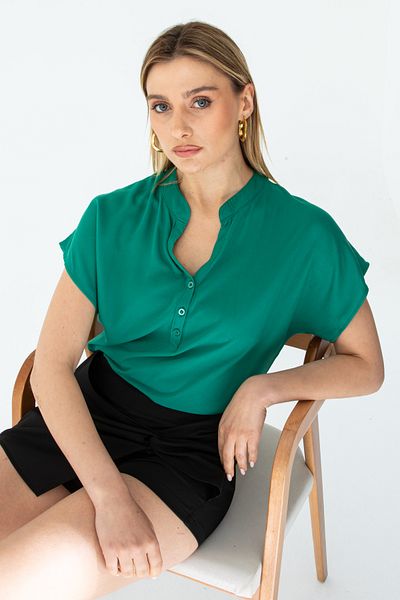 Nuevo Cămașă de damă Bat Viscose Half Patch Emerald Green