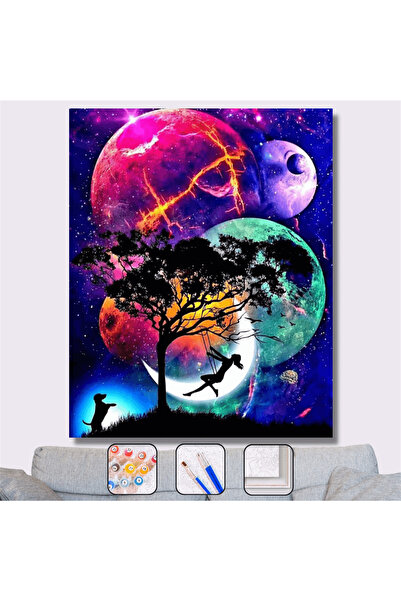 Pastelya Sayılarla Boyama Seti Çerçeveli Kasnaklı Gökyüzü Salıncağı 50x65 cm