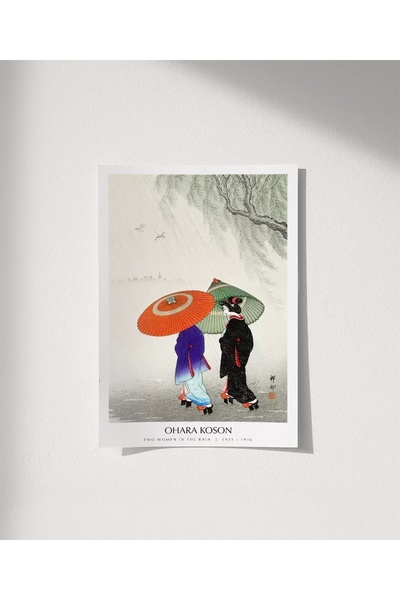 VOGLOO Çerçevesiz Poster Ohara Koson Yağmurda İki Kadın