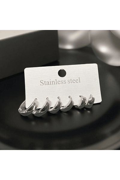 FM Elegant and Modern Silver Color 316L Steel Hoop Earring Set - Design That Attracts Attention with Its Elegance