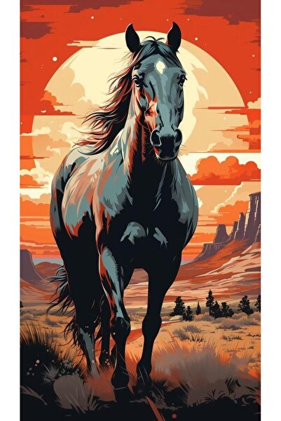 Pastelya Sayılarla Boyama Seti Çerçeveli Kasnaklı Vahşi At 40x50 cm