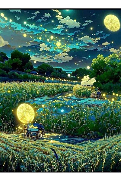 Pastelya Sayılarla Boyama Seti Çerçeveli Kasnaklı Yıldız Tarlasında Gece 40x5...