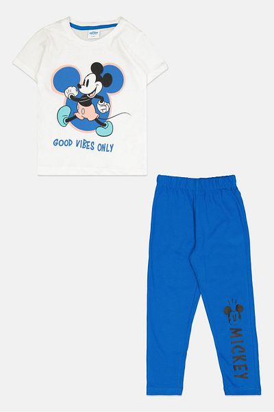Disney Toddlers Boy 2 Pieces Mickey Mouse Pajama Set, White/blue