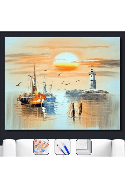 Pastelya Sayılarla Boyama Seti Çerçeveli Kasnaklı Günbatımında Takalar 40x50 cm